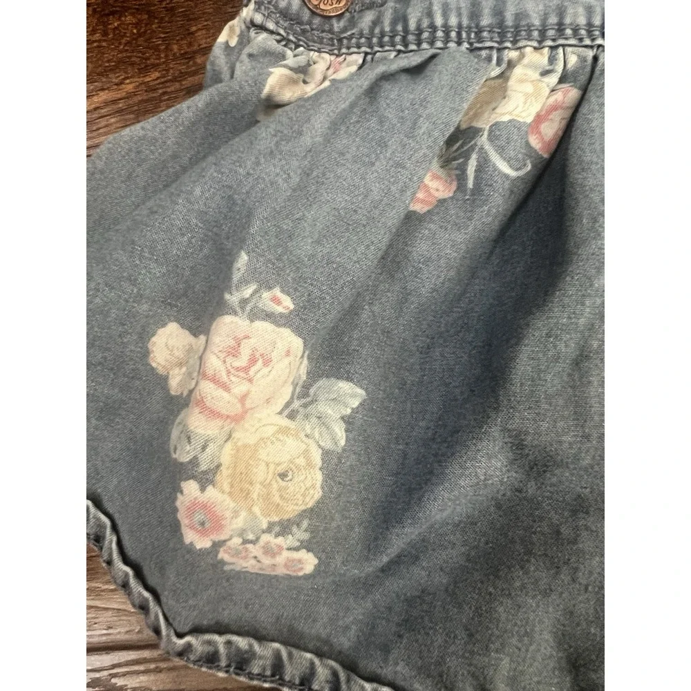 OshKosh B'Gosh‎ Girls Size 12 Months Floral Vestbak Denim Overall Dress